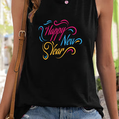 Colorful Letter Print Sleeveless Sports Vest Round Neck Casual Tops