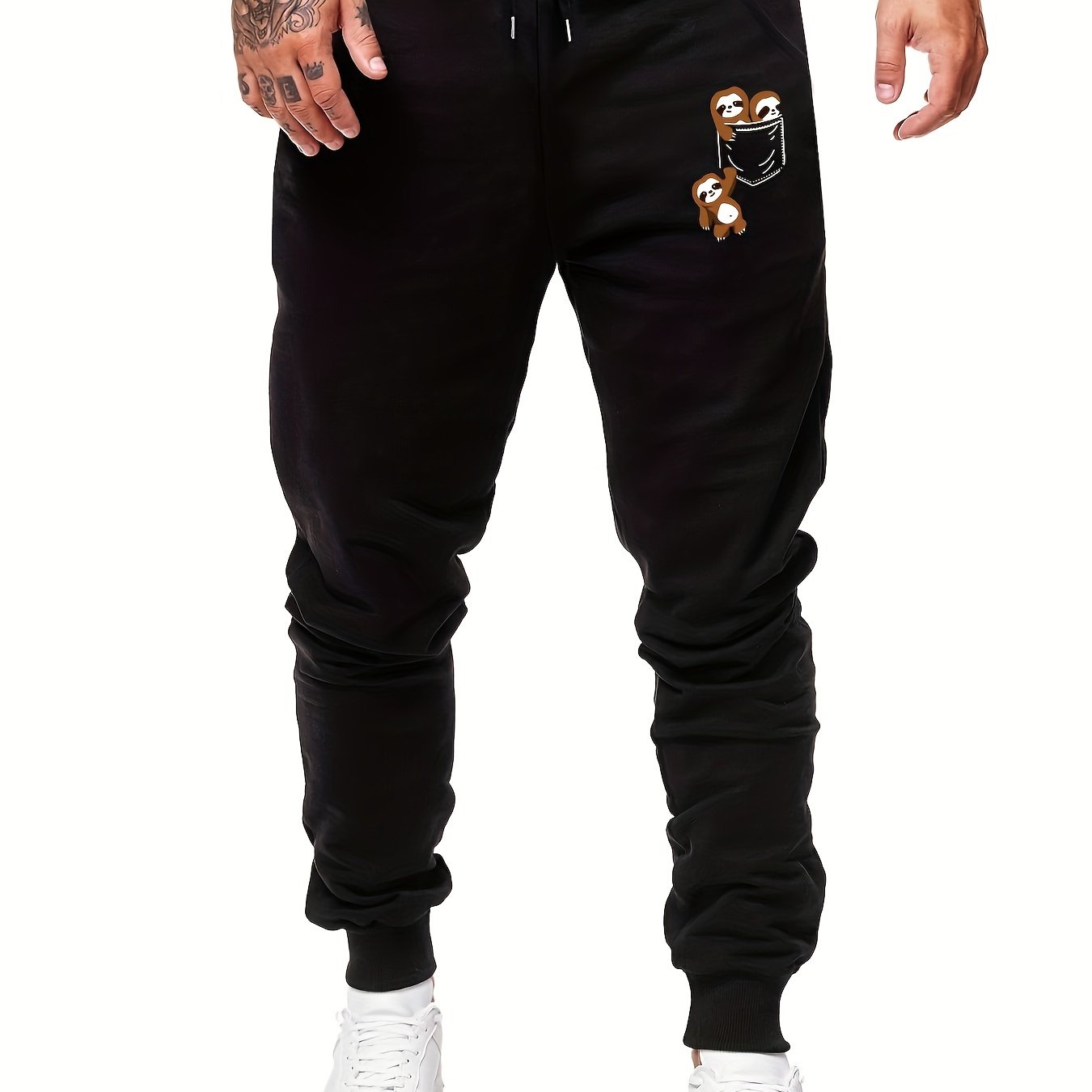 Sloth In Pocket Graphic Drawstring Joggers Men's Sweatpants