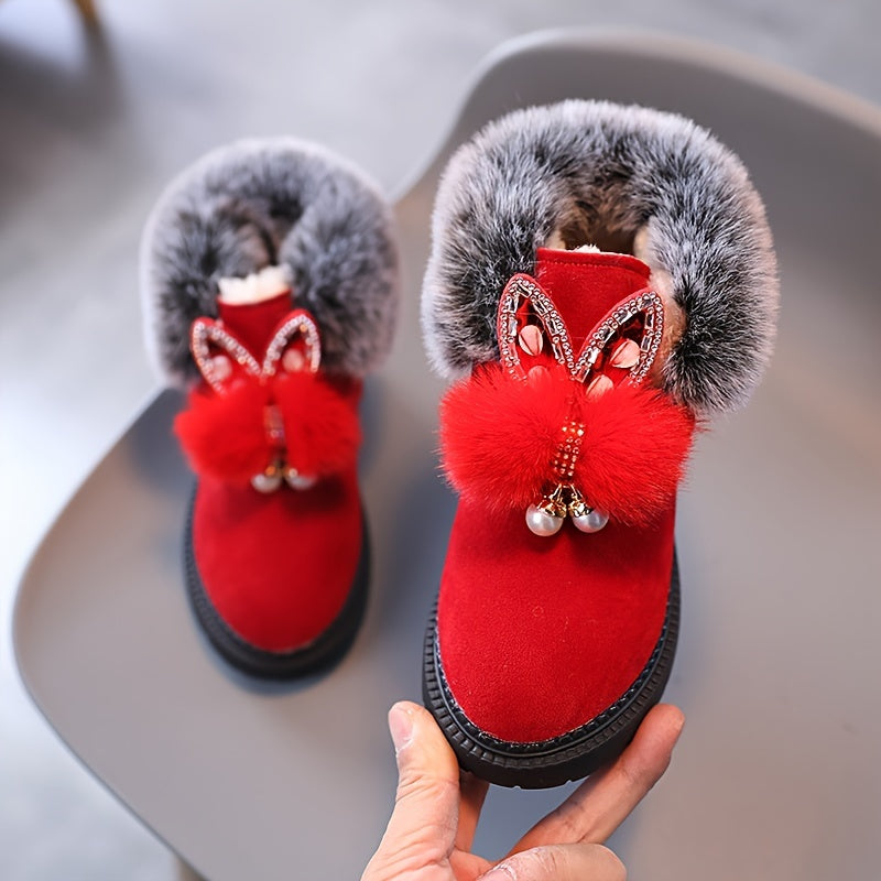 Rabbit Ears Snow Boots for Baby Girls Soft Warm Plus Fleece Boots