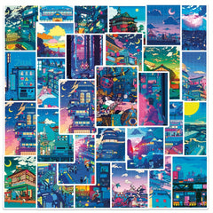 50pcs Anime Street Night View Doodle Stickers Waterproof Decals DIY Fun