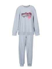 Plus Size Women's Kiss & Letter Print Top & Joggers Outfit Set