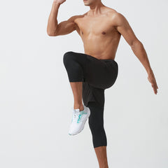 Men's Double Layer Capris With Pockets High Stretch Drawstring