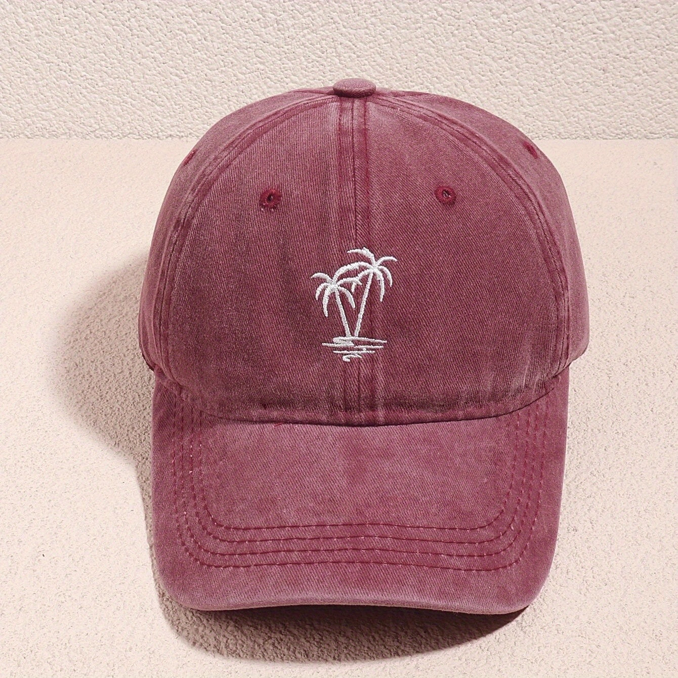 Coconut Tree Embroidery Baseball Cap Unisex Washed Distressed Sun Hat