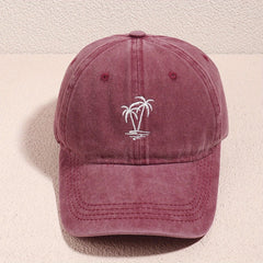 Coconut Tree Embroidery Baseball Cap Unisex Washed Distressed Sun Hat