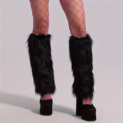 Solid Fuzzy Leg Warmers Knee High Socks Women's Stockings