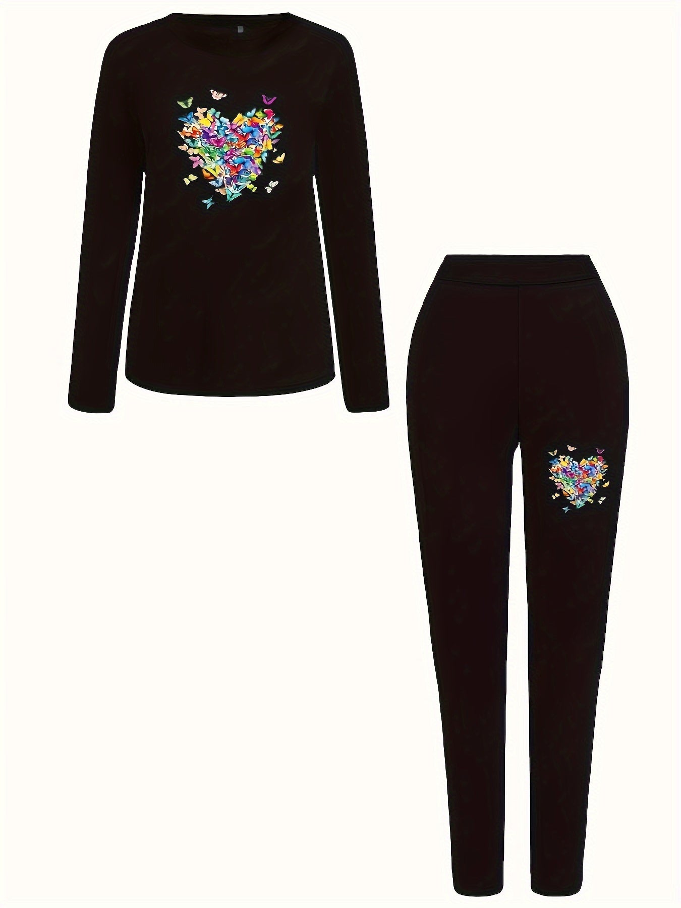 Plus Heart & Butterfly Print Tee & Legging Set S