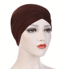 Crossed Turban Hat Women Solid Hijab Hat Casual Elastic Head Wrap