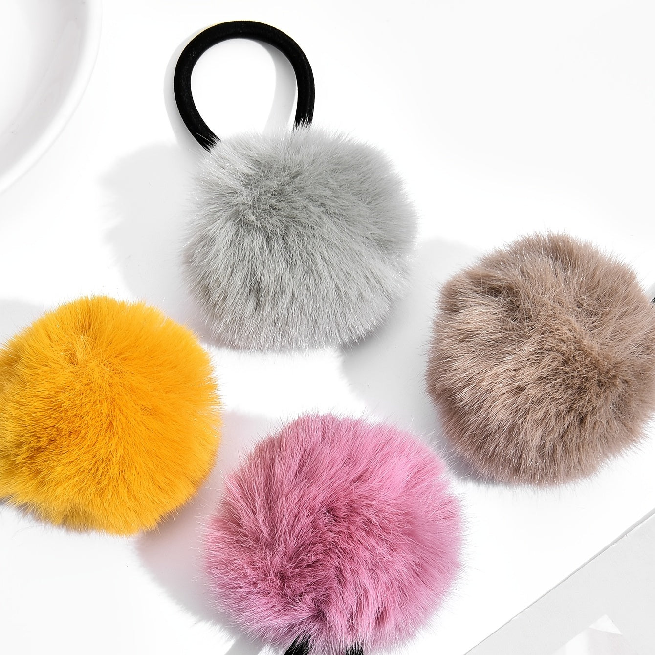 Thick Woven Pom Pom Hair Elastics Ties Rubber Bands