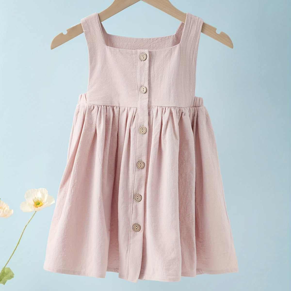 Baby Girls Button Pleated Cami Casual Dress