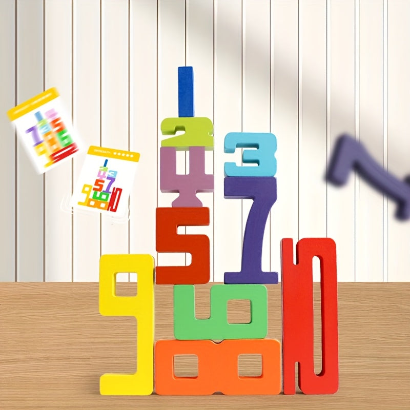 Wooden Number Building Blocks Stack High Math Puzzle Toy