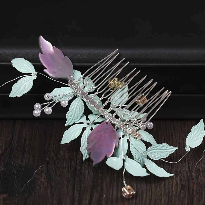 Green Leaf Hairpins Wedding Hair Accessories Crystal Hair Comb