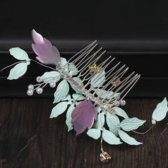 Green Leaf Hairpins Wedding Hair Accessories Crystal Hair Comb
