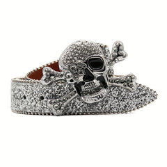 Men's Skull Rhinestone Belt Riveted Alloy Pin Buckle Belt