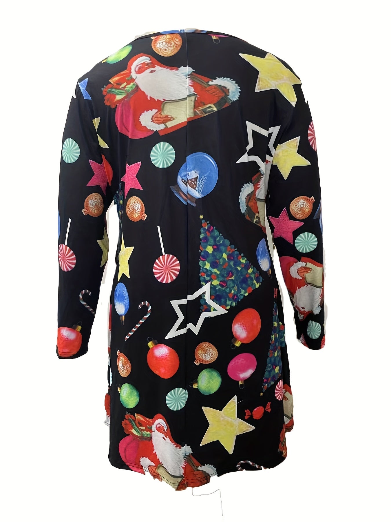  Christmas Dress Women's Plus Santa Claus Print Long Sleeve Round Neck