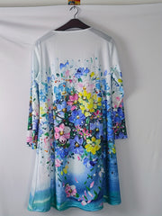  Floral Print V Neck Trim Dress