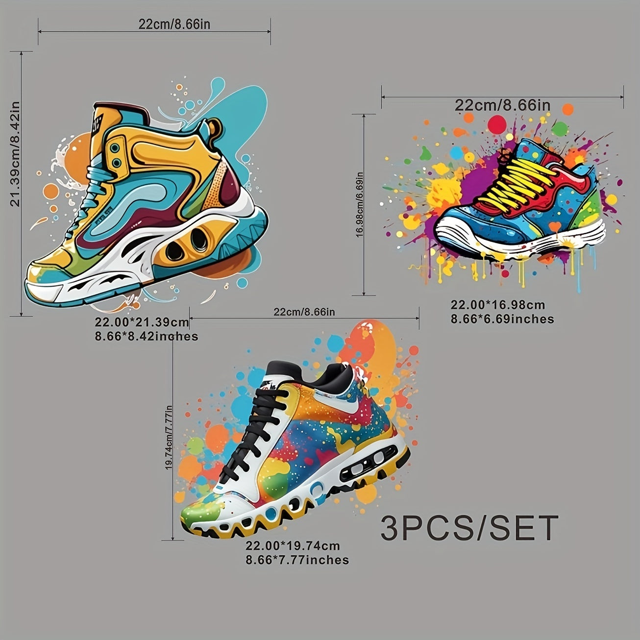 3pcs Set Shoes HTV Vinyl Iron-On Transfer Decals