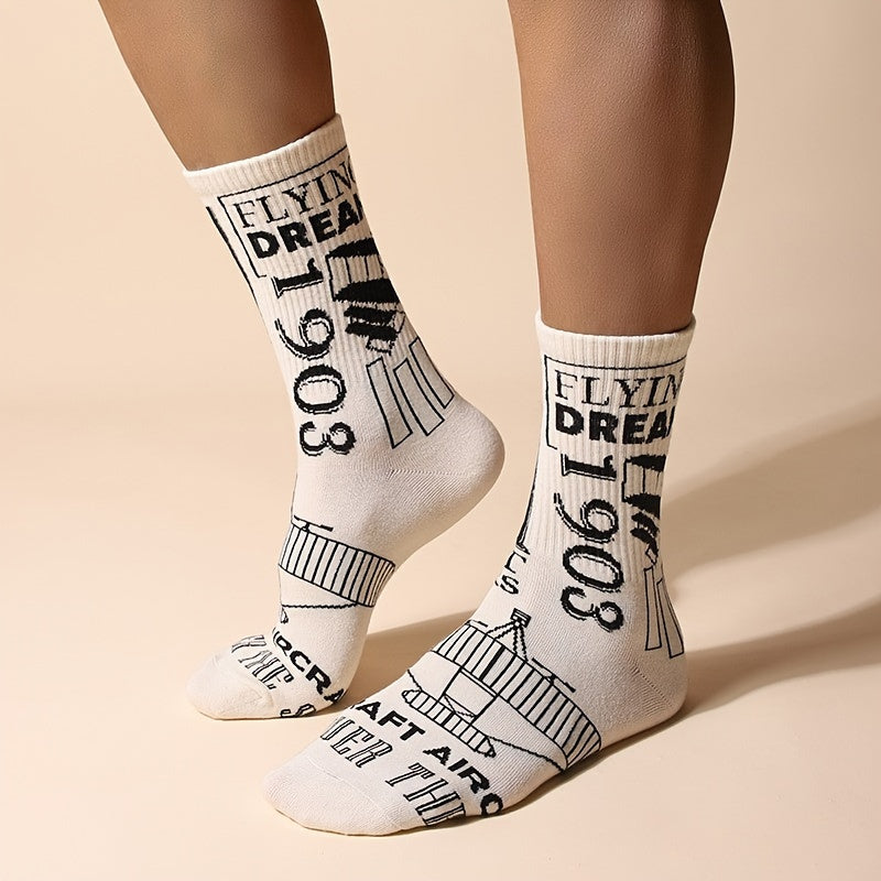 Cartoon Airplane Crew Socks for Men
