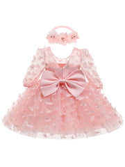 2pcs Baby Girls Butterfly Mesh Long Sleeve Dress & Headband Set