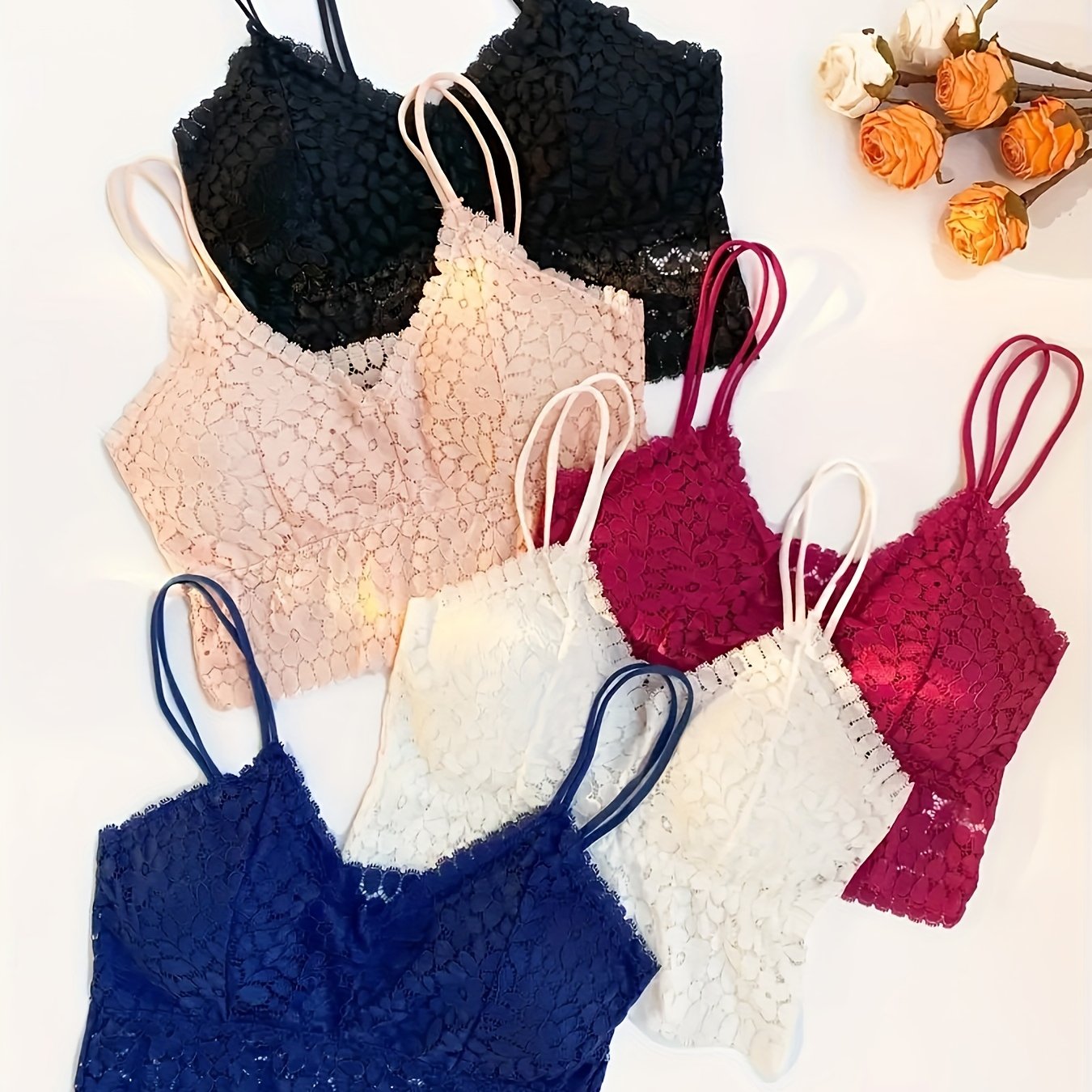 5pcs Floral Lace Wireless Bras - Comfy & Breathable Push Up Bra
