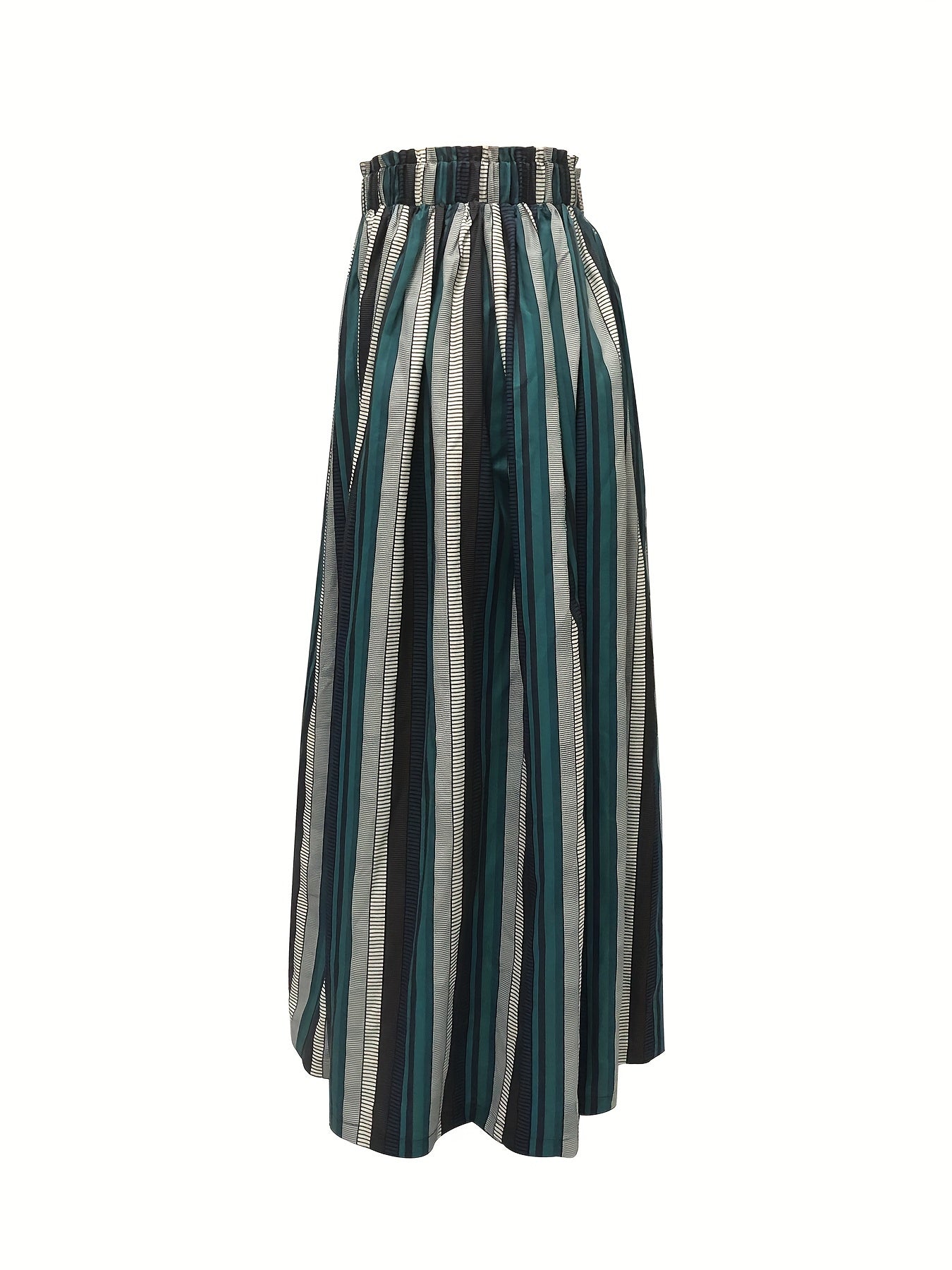 Colorblock Swing Maxi Skirt High Rise Elastic Waist