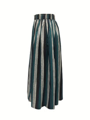 Colorblock Swing Maxi Skirt High Rise Elastic Waist