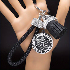 Star Of David Keychain Hebrew Blessing Stainless Steel Pendant Keychain