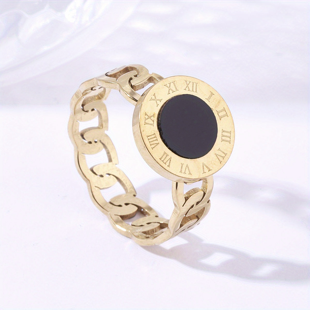 Retro Classic Roman Disk Chain Stainless Steel Rings