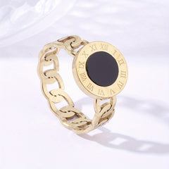 Retro Classic Roman Disk Chain Stainless Steel Rings