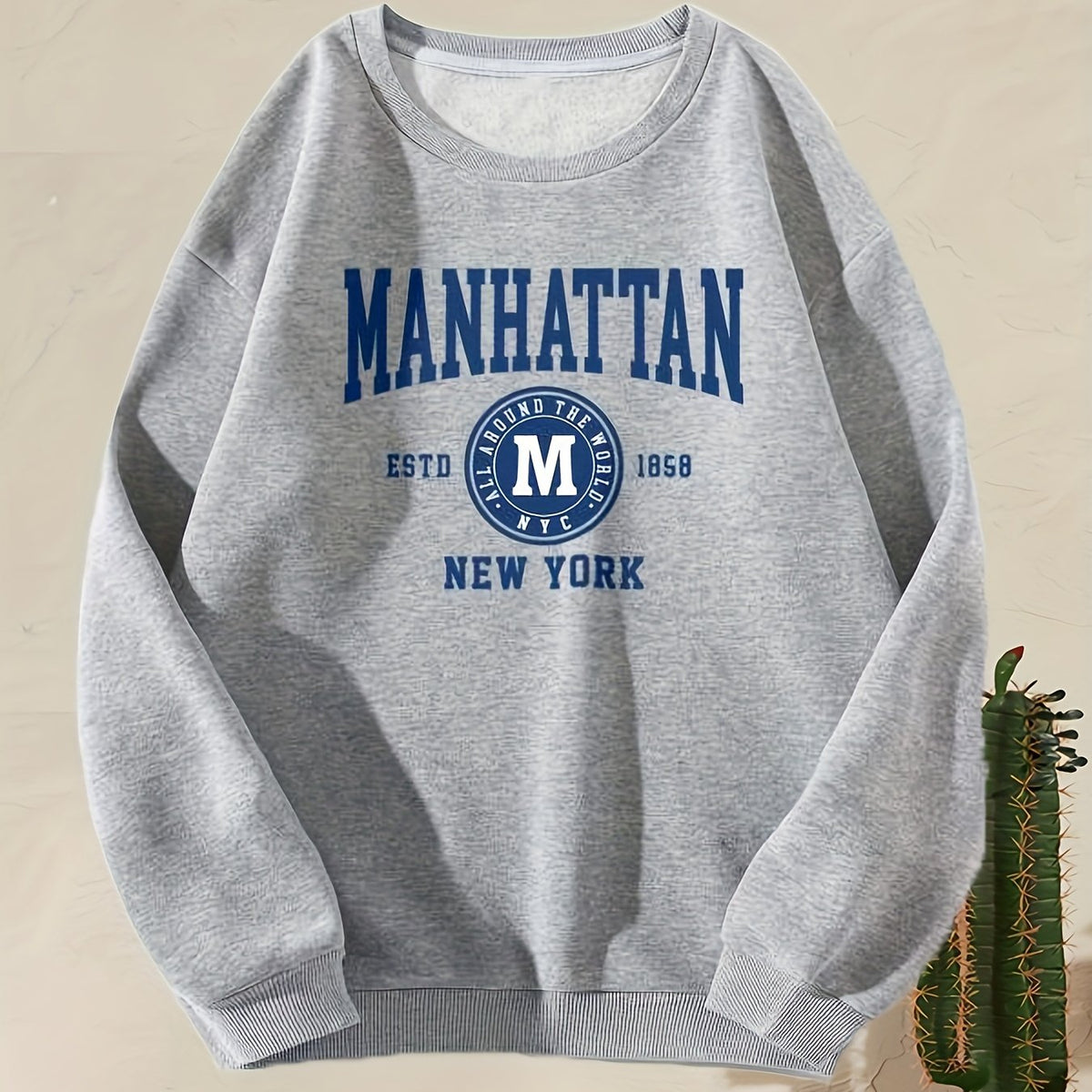 Letter Print Crew Neck Sweatshirt for Spring & Fall