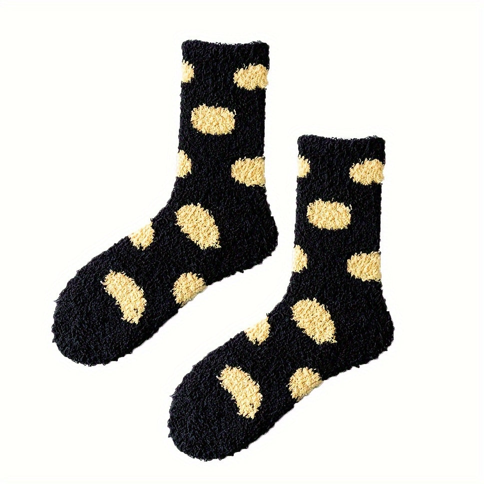 Dot Pattern Plush Socks Comfy & Soft Mid Tube Socks Women's Stockings