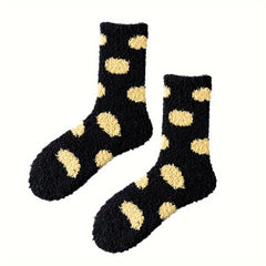 Dot Pattern Plush Socks Comfy & Soft Mid Tube Socks Women's Stockings
