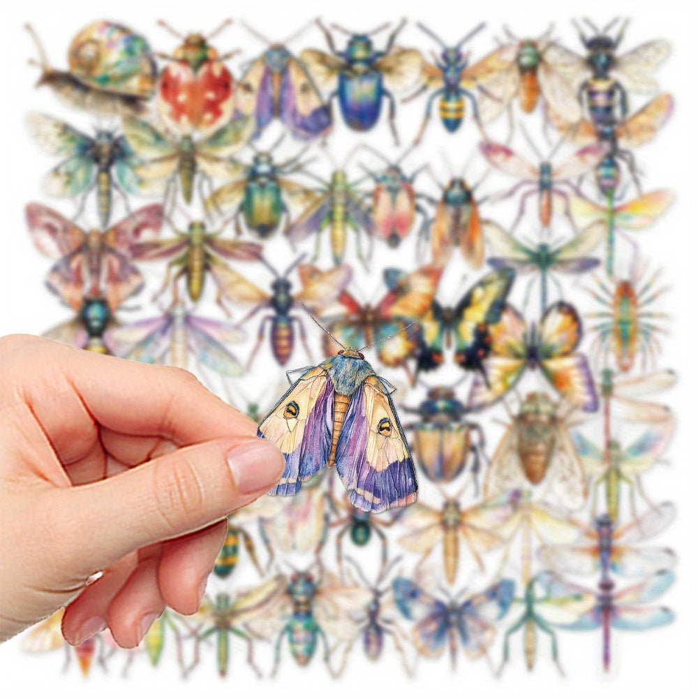 50pcs Reusable Insect Watercolor Stickers Vibrant Mixed Colors Irregular Shapes