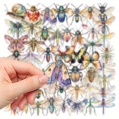 50pcs Reusable Insect Watercolor Stickers Vibrant Mixed Colors Irregular Shapes