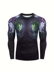 Men's Monster Pattern Compression Shirt & Pants Set for Outdoor Activities