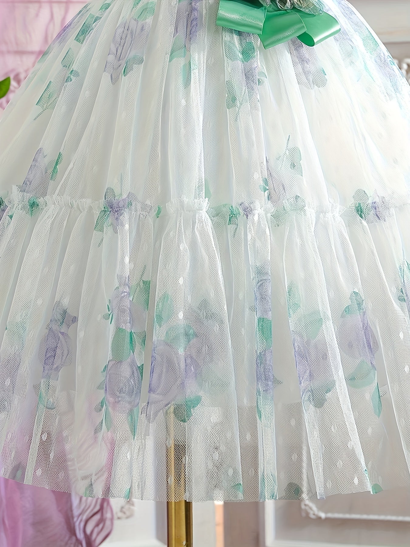 Girls' Romantic Rose Dress Mesh Princess Dress With Flutter Sleeve