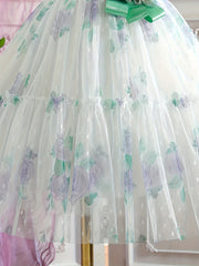 Girls' Romantic Rose Dress Mesh Princess Dress With Flutter Sleeve