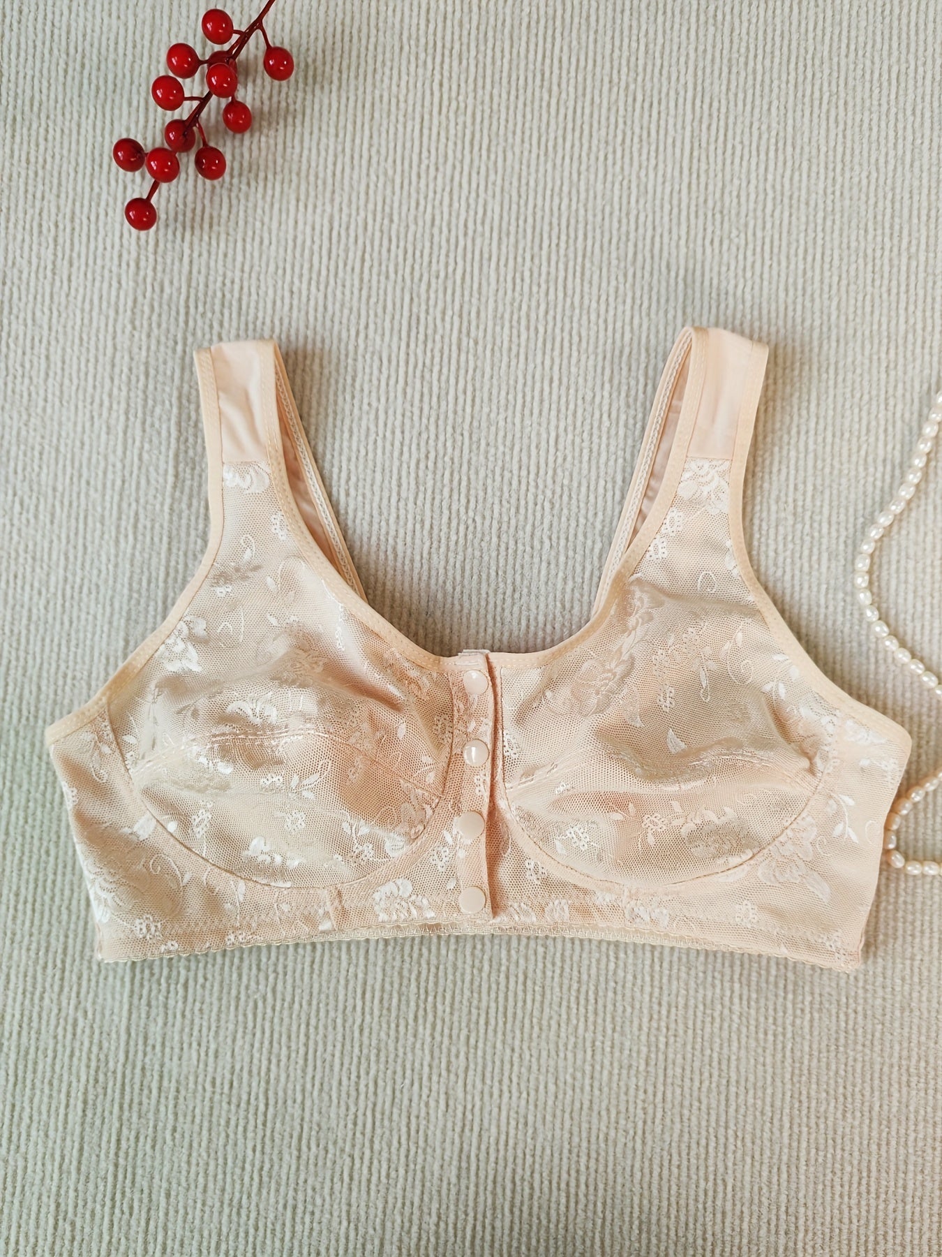  Floral Jacquard Button Front Soft Lace Bra