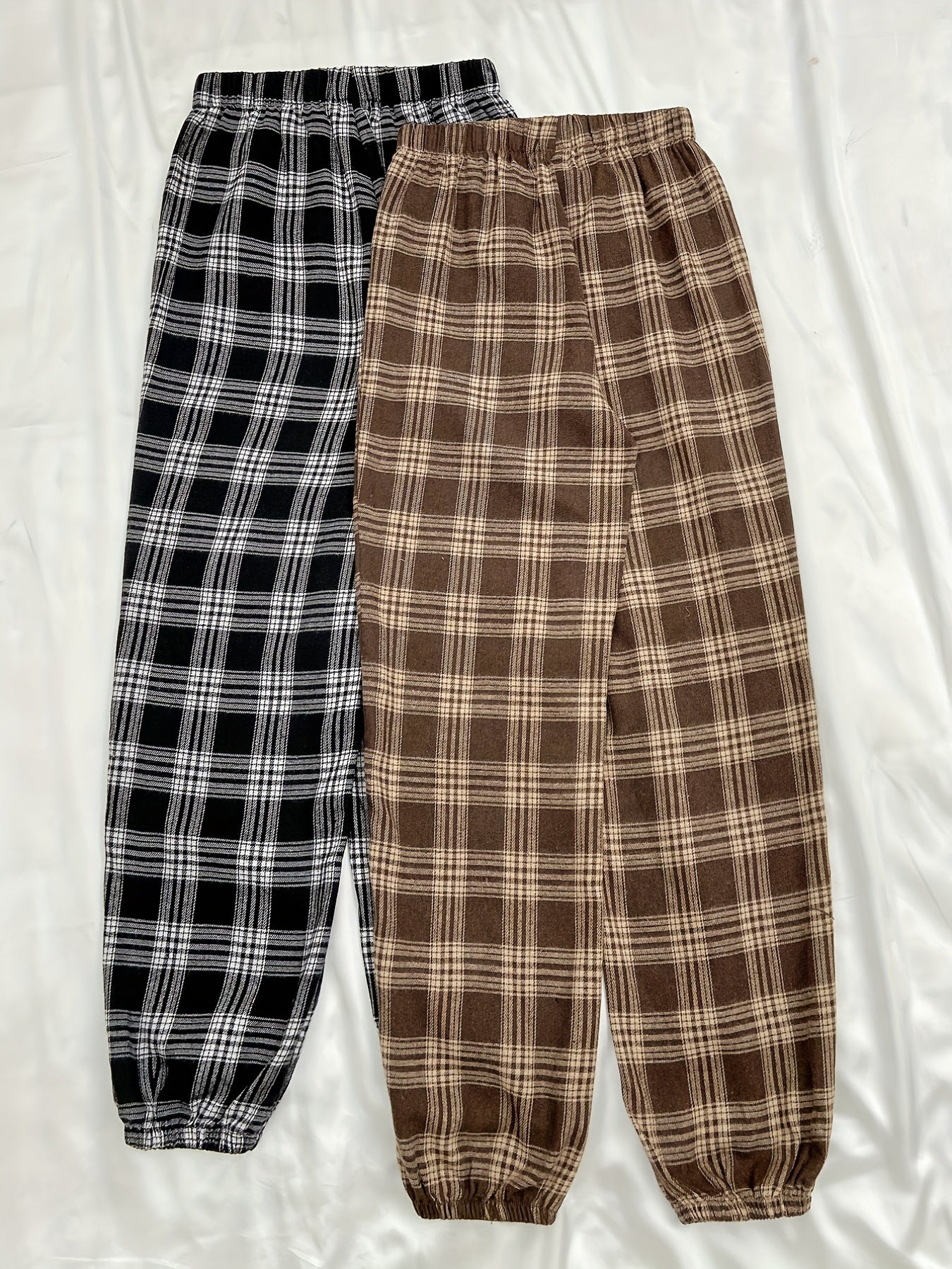 2pcs Plaid Sleep Bottoms Soft & Comfy Elastic Waistband Pants