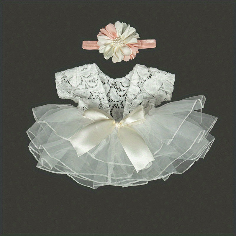 2pcs Baby Girl Lace Costume Photo Props Newborn Clothes Hairband Outfit