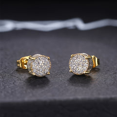 Round Stud Earrings Paved CZ Stone Silver Golden Ear Jewelry