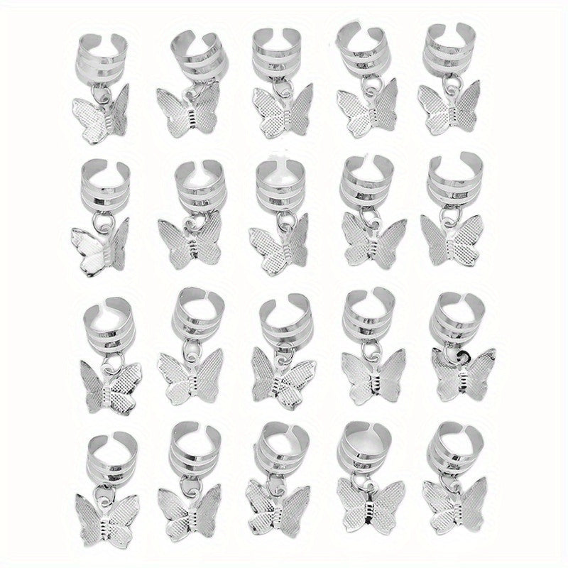 20pcs Butterfly Tassel Hair Ring Side Hair Dreadlock Accessories