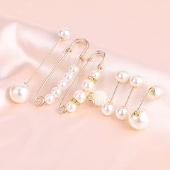 6Pcs Pearl Crystal Brooch Pins Pretty Corsage Pins Clothes Pants Elastic