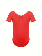 Girls Comfy V Neck Short Sleeve Gymnastics Outfits 95 Cotton Dance Suit