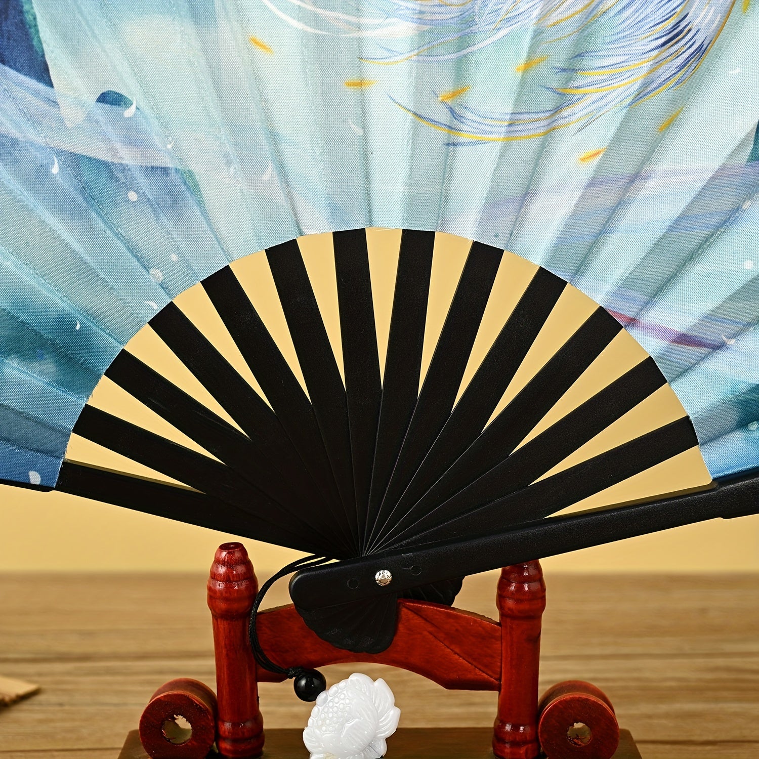 Chinoiserie Style Silk Fan Tassel Ink Painting Ancient Student Folding Fan