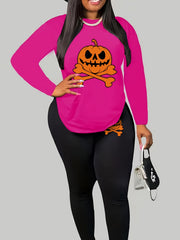  Halloween 2pcs Set Women's Plus Graphic Print Tee & Leggings Set