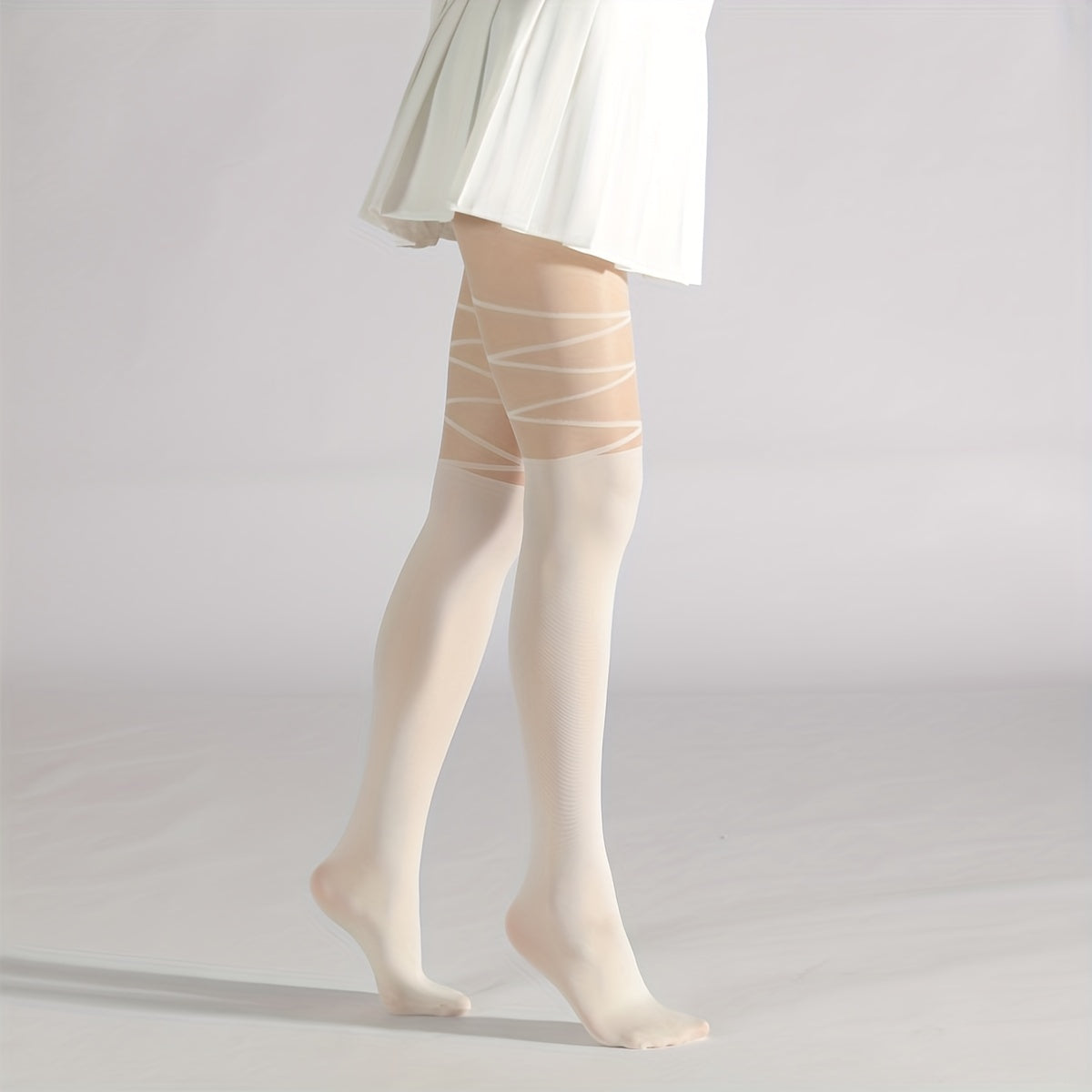 Criss Cross Pattern Pantyhose High Waist Slim Footed Stockings