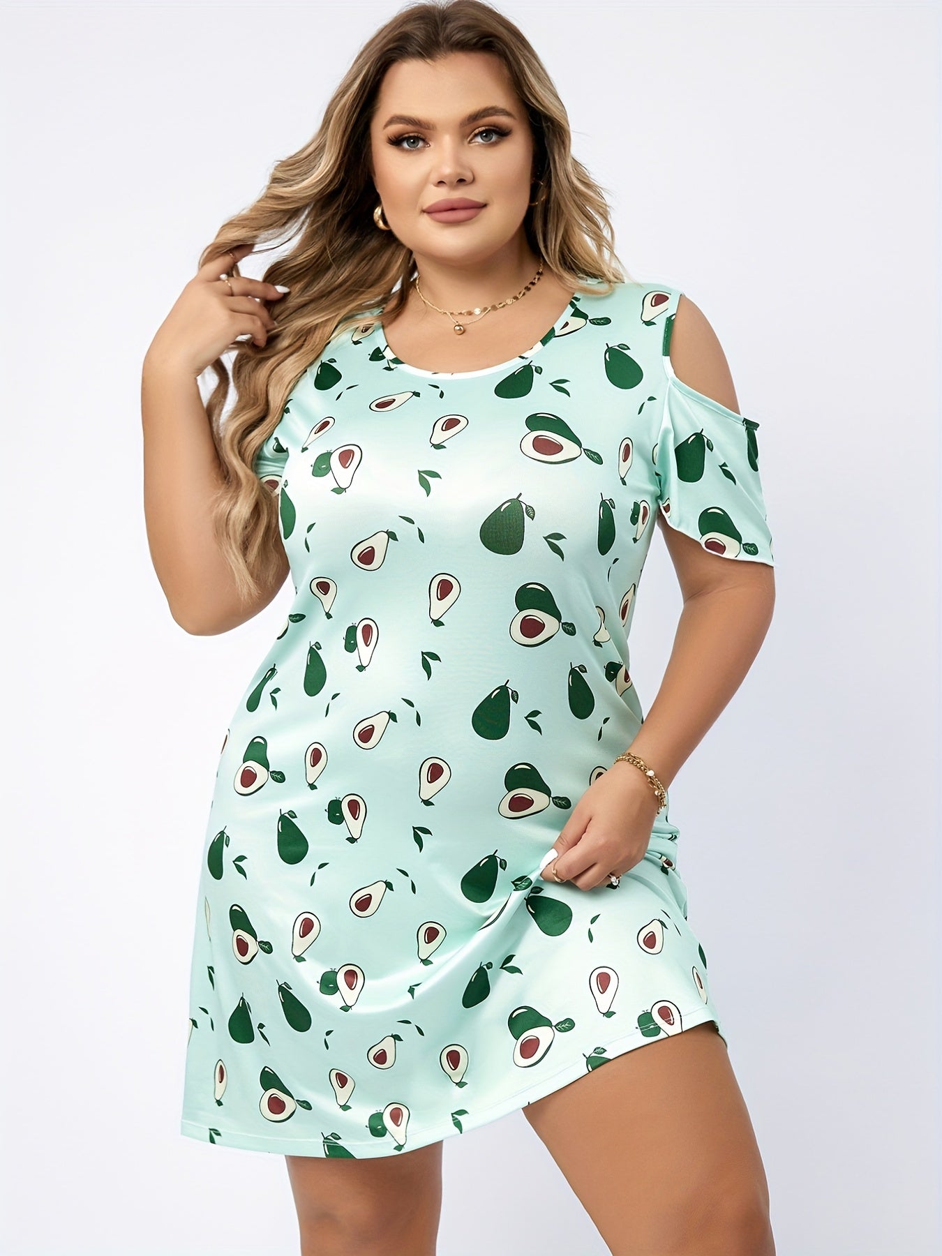  Avocado Cold Shoulder Nightdress Round Neck Sleep Dress