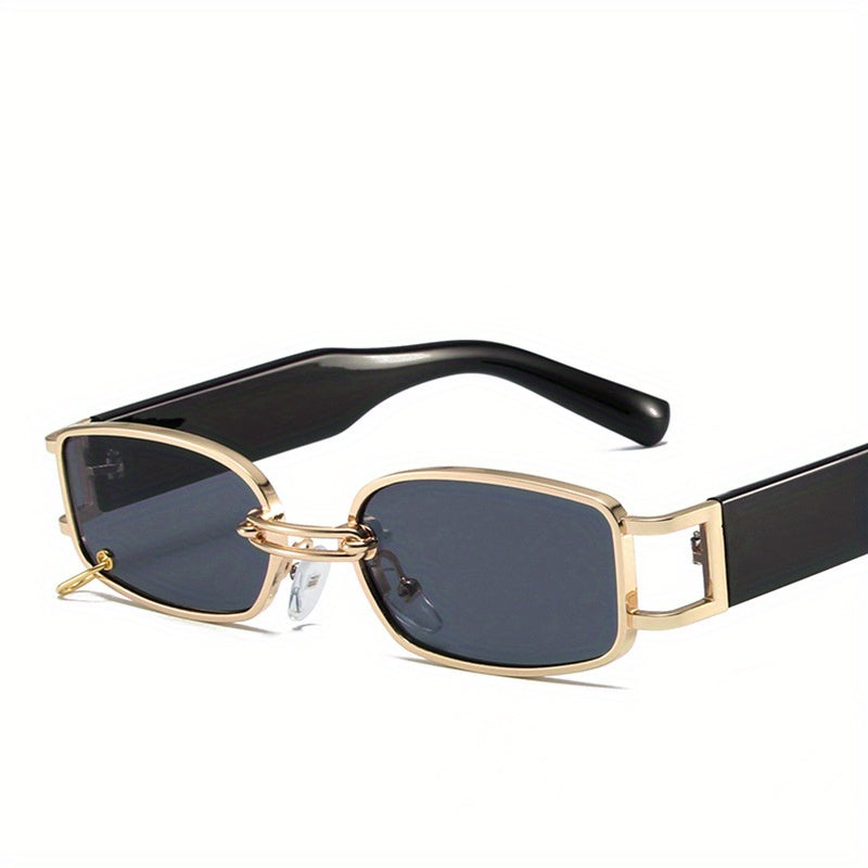 Y2K Rectangle Frame Sunglasses Metal Ring Decor Glasses Vacation UV400