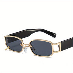 Y2K Rectangle Frame Sunglasses Metal Ring Decor Glasses Vacation UV400