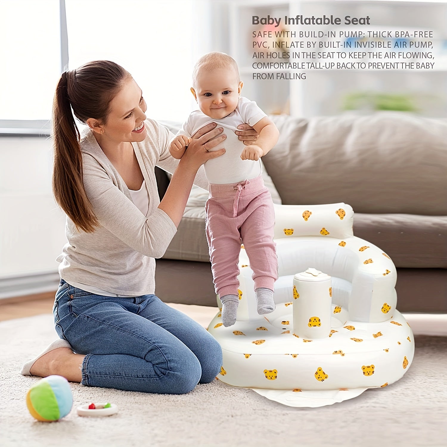 Baby Inflatable Seat with Built-In Air Pump for Babies 3-36 Months